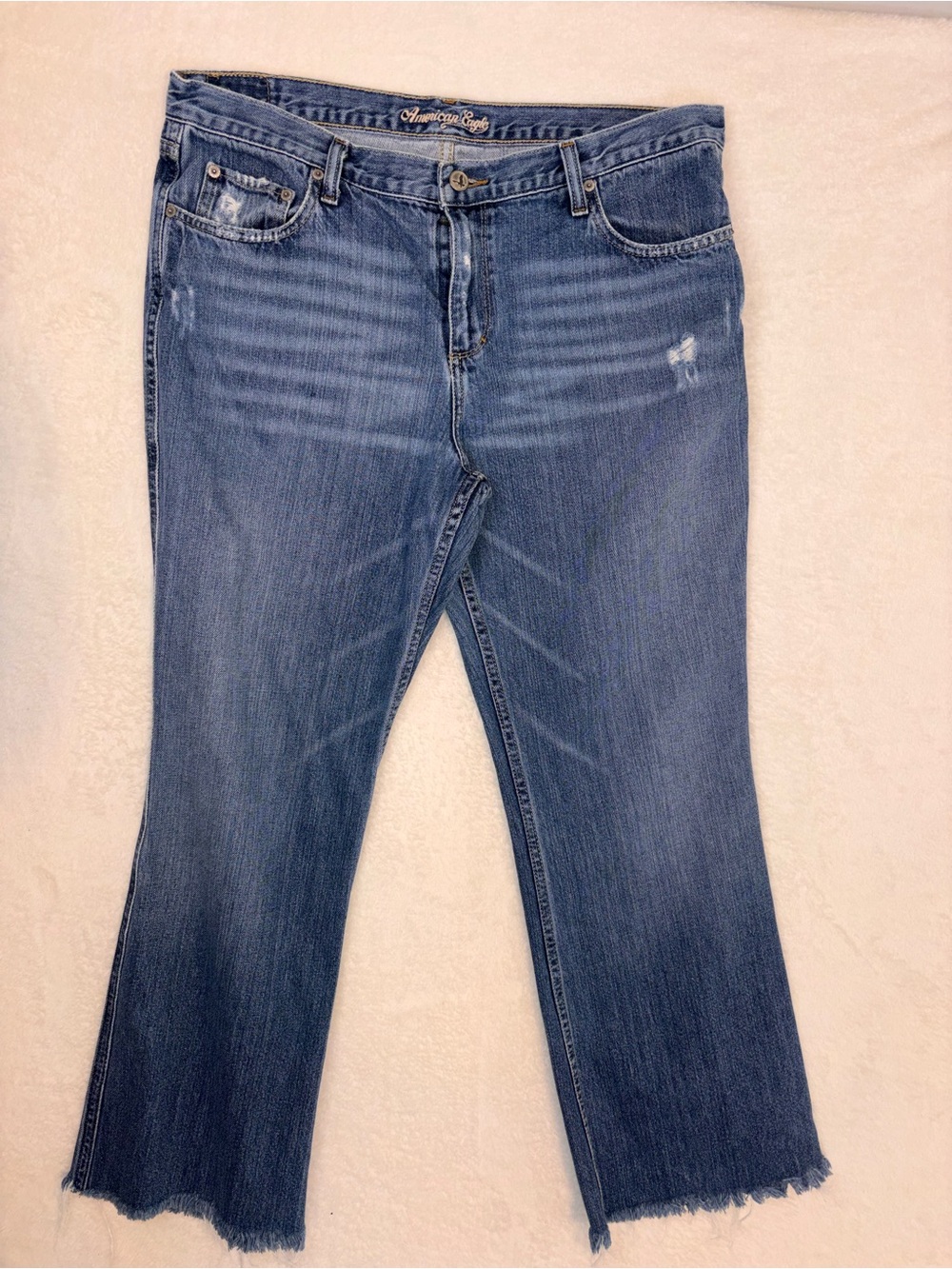 Y2K American Eagle Outfitters Women's pink design Mid Wash Flare Jeans Size 14